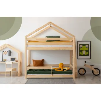 Pat supraetajat din lemn de pin in forma de casuta 90x190 cm Mila DMS - Adeko imagine