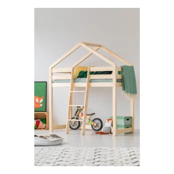 Pat supraetajat din lemn de pin, in forma de casuta Adeko Mila DMPA, 90 x 160 cm imagine