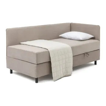Pat taupe tapitat cu spatiu de depozitare cu saltea 90x200 cm Avela - Bonami Selection imagine