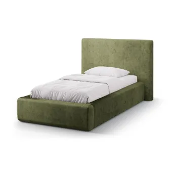 Pat verde tapitat cu spatiu de depozitare cu somiera 90x200 cm Amy - Micadoni imagine