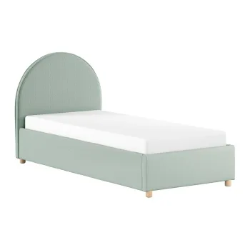 Pat verde tapitat cu spatiu de depozitare cu somiera 90x200 cm Moon - Vipack imagine