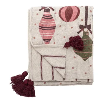 Patura bej din bumbac reciclat 130x160 cm cu model de Craciun Ornamentia - Bloomingville imagine