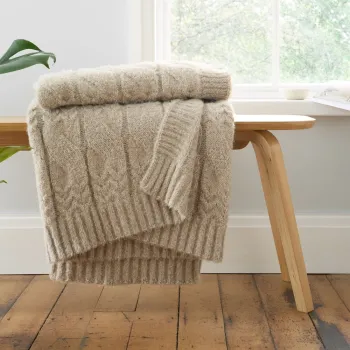 Patura bej tricotata 150x200 cm Cable Knit - Bianca imagine