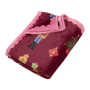 Patura burgundy/roz 170x130 cm cu model de Craciun Christmas Nutcracker - Catherine Lansfield imagine