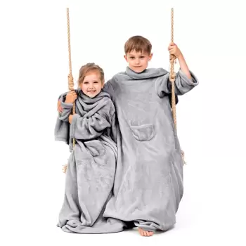 Patura cu maneci pentru copii DecoKing Lazykids, gri imagine