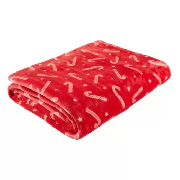 Patura din microplus 130x170 cm cu model de Craciun Candy Cane - Catherine Lansfield imagine