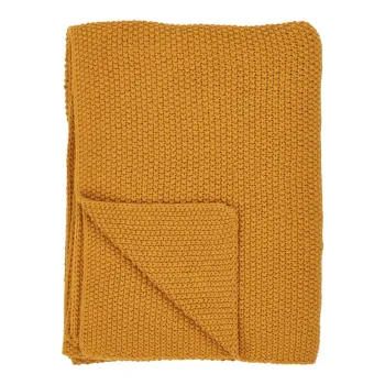 Patura galbena din bumbac reciclat tricotata 130x170 cm Santos - House Nordic imagine