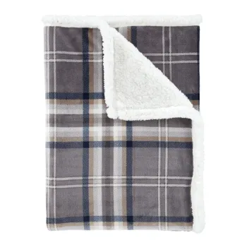 Patura gri din sherpa 130x170 cm Kelso Check - Catherine Lansfield imagine