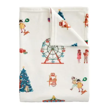 Patura pentru copii alba din microplus/cocolino 150x200 cm Christmas Fairground - Belle & Boo imagine
