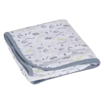 Patura pentru copii alba/gri din bumbac 75x75 cm Ocean - Bebe Douceur imagine