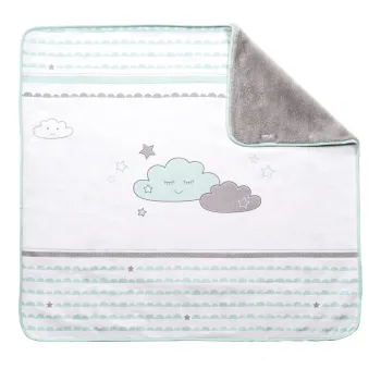 Patura pentru copii alba/verde-menta din microplus/cocolino 80x80 cm Happy Cloud - Roba imagine