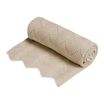 Patura pentru copii, bej din bumbac organic tricotata 80x100 cm Almond - Cam Cam Copenhagen imagine