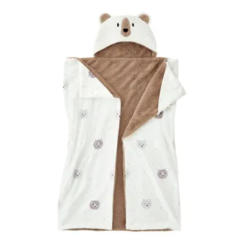 Patura pentru copii cu gluga maro/crem din microplus/cocolino 90x125 cm Cosy Bear - Catherine Lansfield imagine