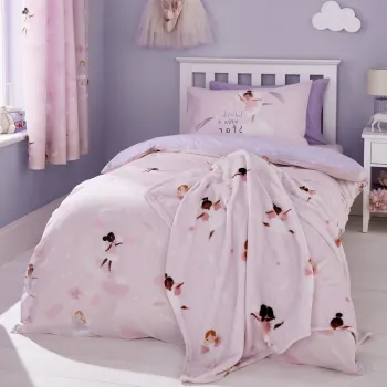 Patura pentru copii roz-mov din microplus 130x170 cm Dancing Fairies - Catherine Lansfield imagine