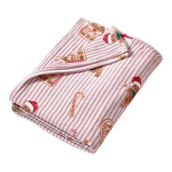 Patura rosie/in culoare naturala 170x130 cm cu model de Craciun Christmas Gingerbread Stripe - Catherine Lansfield imagine