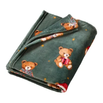 Patura verde-inchis 170x130 cm cu model de Craciun Christmas Tartan Teddy Bear - Catherine Lansfield imagine