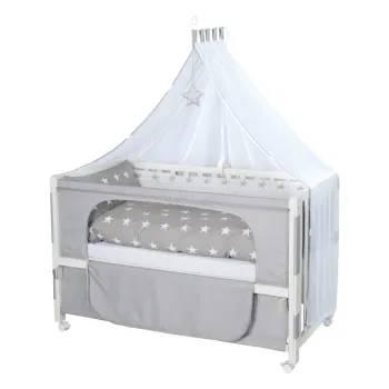 Patut alb cu roti si baldachin 60x120 cm Little stars - Roba imagine