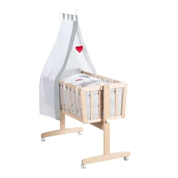 Patut leagan in culoare naturala din lemn de fag cu roti/cu baldachin 40x90 cm Adam and Owl - Roba imagine