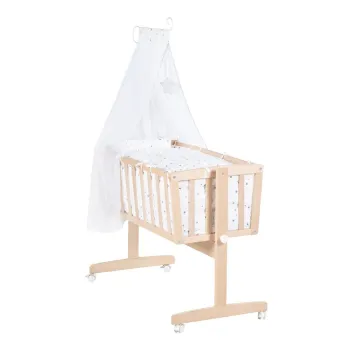 Patut leagan in culoare naturala din lemn de fag cu roti/cu baldachin 40x90 cm - Roba imagine