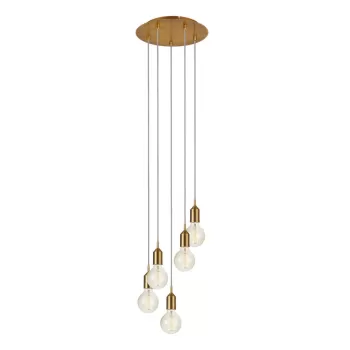 Pendul cu 5 becuri Markslojd Round Bronx, auriu imagine