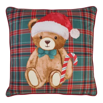 Perna decorativa 45x45 cm cu model de Craciun Christmas Tartan Teddy Bear - Catherine Lansfield imagine
