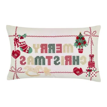 Perna decorativa din bumbac 30x50 cm cu model de Craciun Merry Christmas Cross Stitch - Catherine Lansfield imagine