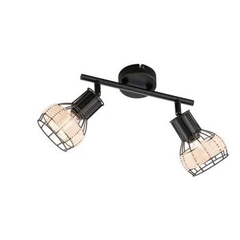 Plafoniera neagra cu abajur din metal/cu abajur din ratan 10x28 cm Straw - Fischer & Honsel imagine