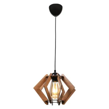 Plafoniera neagra/in culoare naturala cu abajur din lemn - Squid Lighting imagine