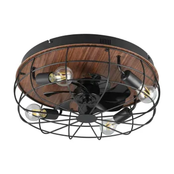 Plafoniera negru-mat/maro cu control prin telecomanda/cu ventilator Trondheim - Trio imagine