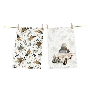 Prosoape de vase 2 buc. din bumbac 50x70 cm cu model de Craciun Festive Car - Butter Kings imagine