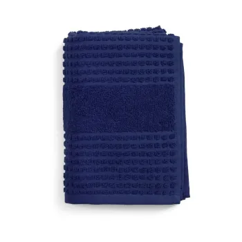 Prosop albastru inchis din bumbac organic din frotir 50x100 cm Check - JUNA imagine