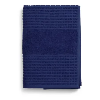 Prosop albastru inchis din bumbac organic din frotir 70x140 cm Check - JUNA imagine