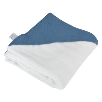 Prosop cu gluga pentru copii albastru din muselina 75x75 cm - Bebe Douceur imagine