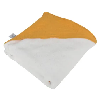 Prosop cu gluga pentru copii galben din muselina 75x75 cm - Bebe Douceur imagine