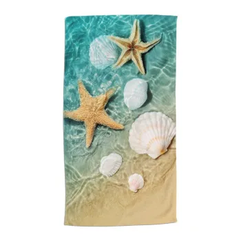 Prosop de plaja albastru/bej din catifea 100x180 cm Beachvibe - Good Morning imagine