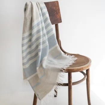 Prosop de plaja albastru din in 85x140 cm Allure Stripe - Linen Tales imagine