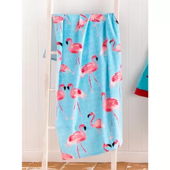 Prosop de plaja albastru/roz 160x76 cm Flamingo - Catherine Lansfield imagine