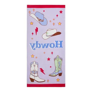 Prosop de plaja mov din bumbac din frotir 76x160 cm Howdy Cowgirl - Sassy B imagine