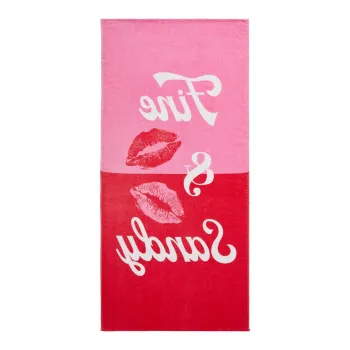 Prosop de plaja rosu/roz din bumbac din frotir 76x160 cm Fine and Sandy - Sassy B imagine