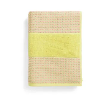 Prosop galben-roz din bumbac organic din frotir 70x140 cm Check - JUNA imagine
