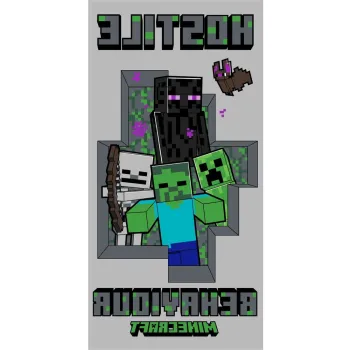 Prosop pentru copii, gri, din bumbac 70x140 cm Minecraft Hostile Behaviour - Jerry Fabrics imagine