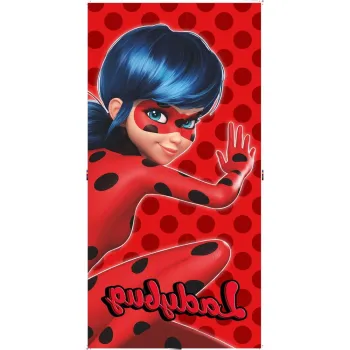 Prosop pentru copii rosu din bumbac 70x140 cm Miraculous - Jerry Fabrics imagine