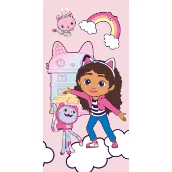 Prosop pentru copii roz din bumbac 70x140 cm Gabby's Dollhouse - Jerry Fabrics imagine
