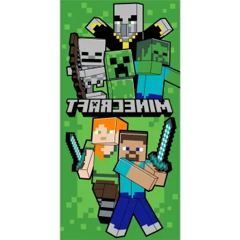 Prosop pentru copii, verde, din bumbac 70x140 cm Minecraft Let's Survive - Jerry Fabrics imagine