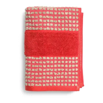 Prosop rosu din bumbac organic din frotir 50x100 cm Check - JUNA imagine