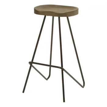 Scaun de bar negru/in culoare naturala din lemn de ulm (inaltime sezut 78 cm) District - Premier Housewares imagine