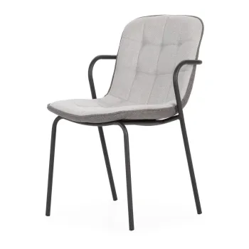 Scaun de dining gri deschis cu cotiere tapitat Angie - Marckeric imagine