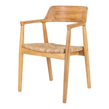 Scaun de dining in culoare naturala cu cotiere din lemn masiv Getafe - House Nordic imagine