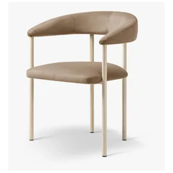 Scaun de living bej/crem cu cotiere tapitat Lea - Micadoni imagine