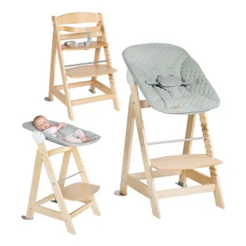 Scaun de masa pentru bebe verde deschis/in culoare naturala Style Born Up 2in1 - Roba imagine